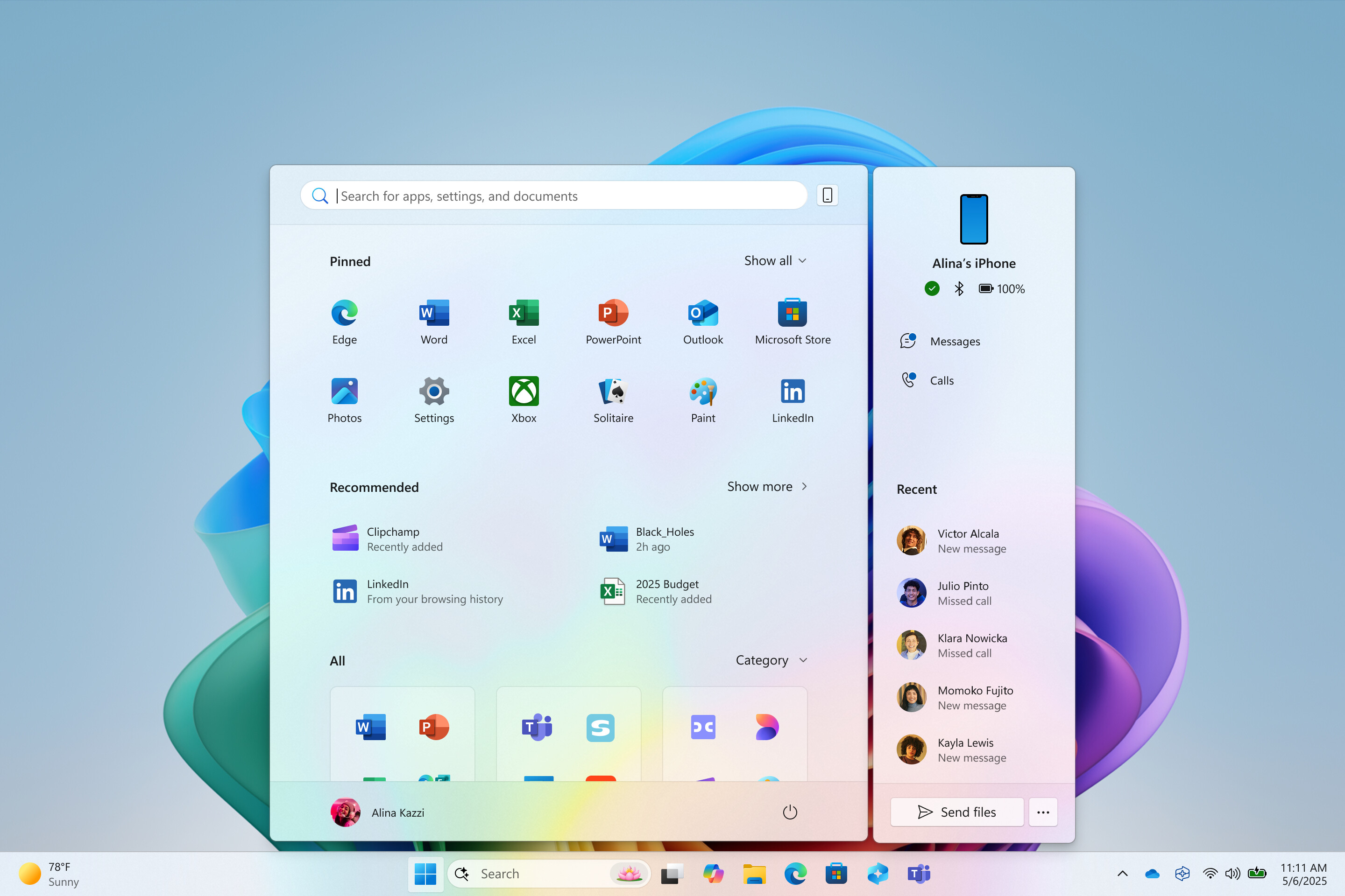 The redesigned Start menu in Windows 11