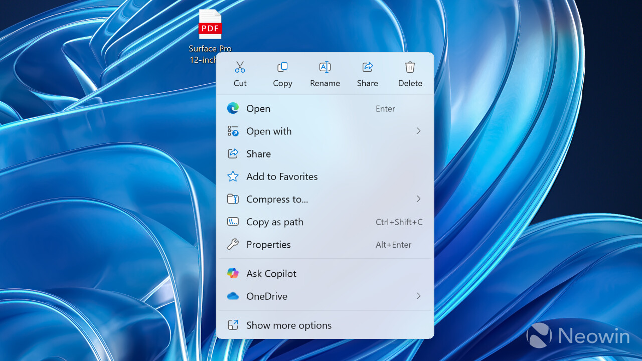 Ask Copilot in Windows 11 context menus