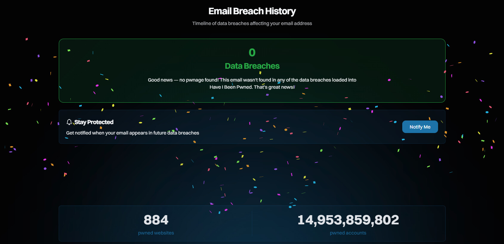 Celebratory confetti if you emails not been pwned