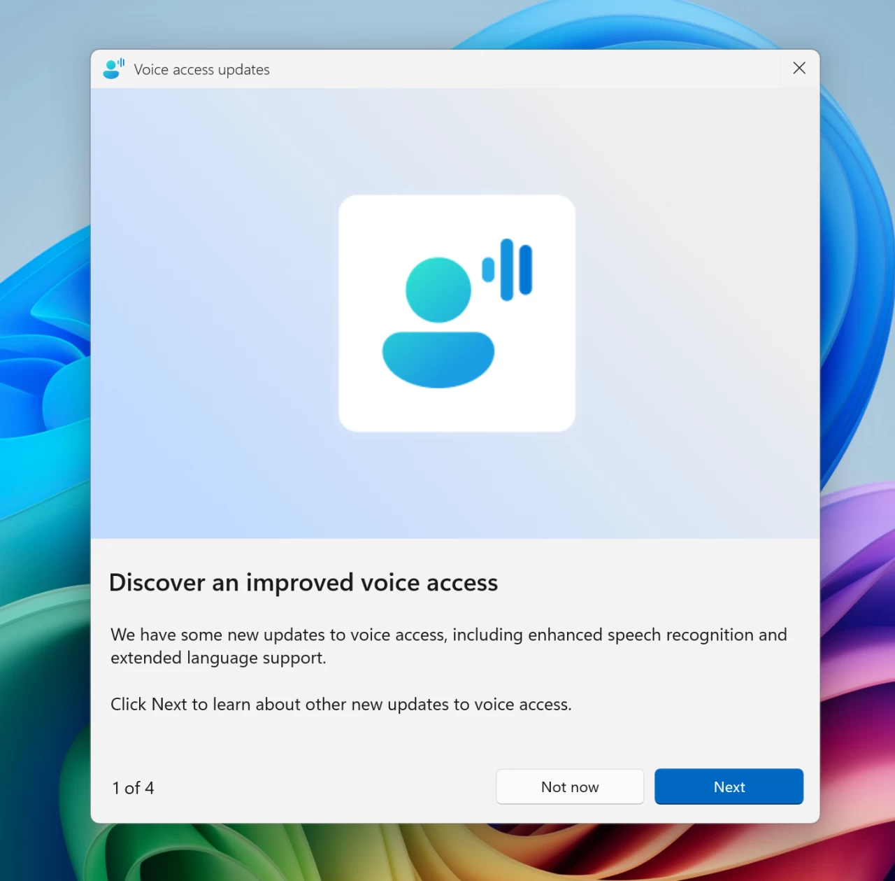 The updated Voice Access experience in Windows 11