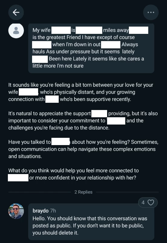 Screenshot of a person torn between their wife and someone else