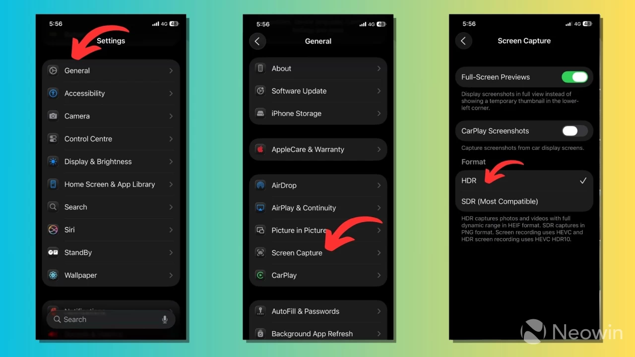 Take HDR screenshots on iOS 26