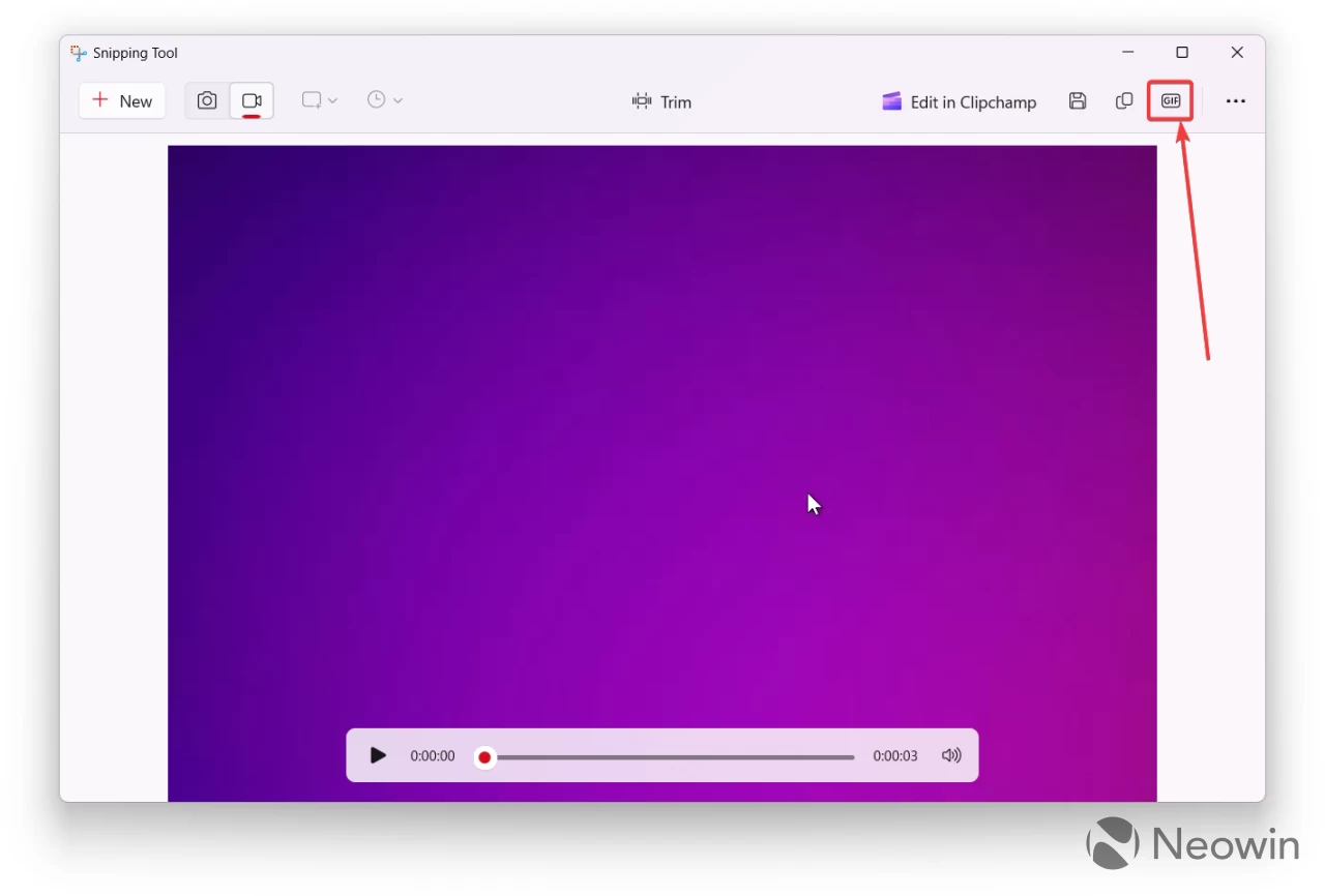GIF Button in Snippingn Tool Windows 11