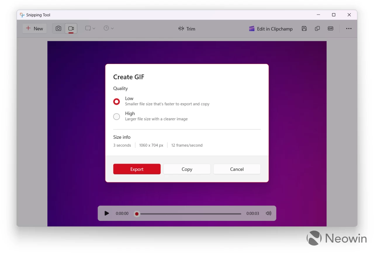 GIF Button in Snippingn Tool Windows 11