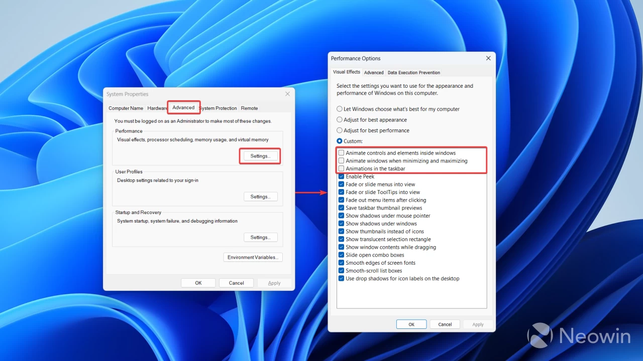 Performance settings in Windows 11