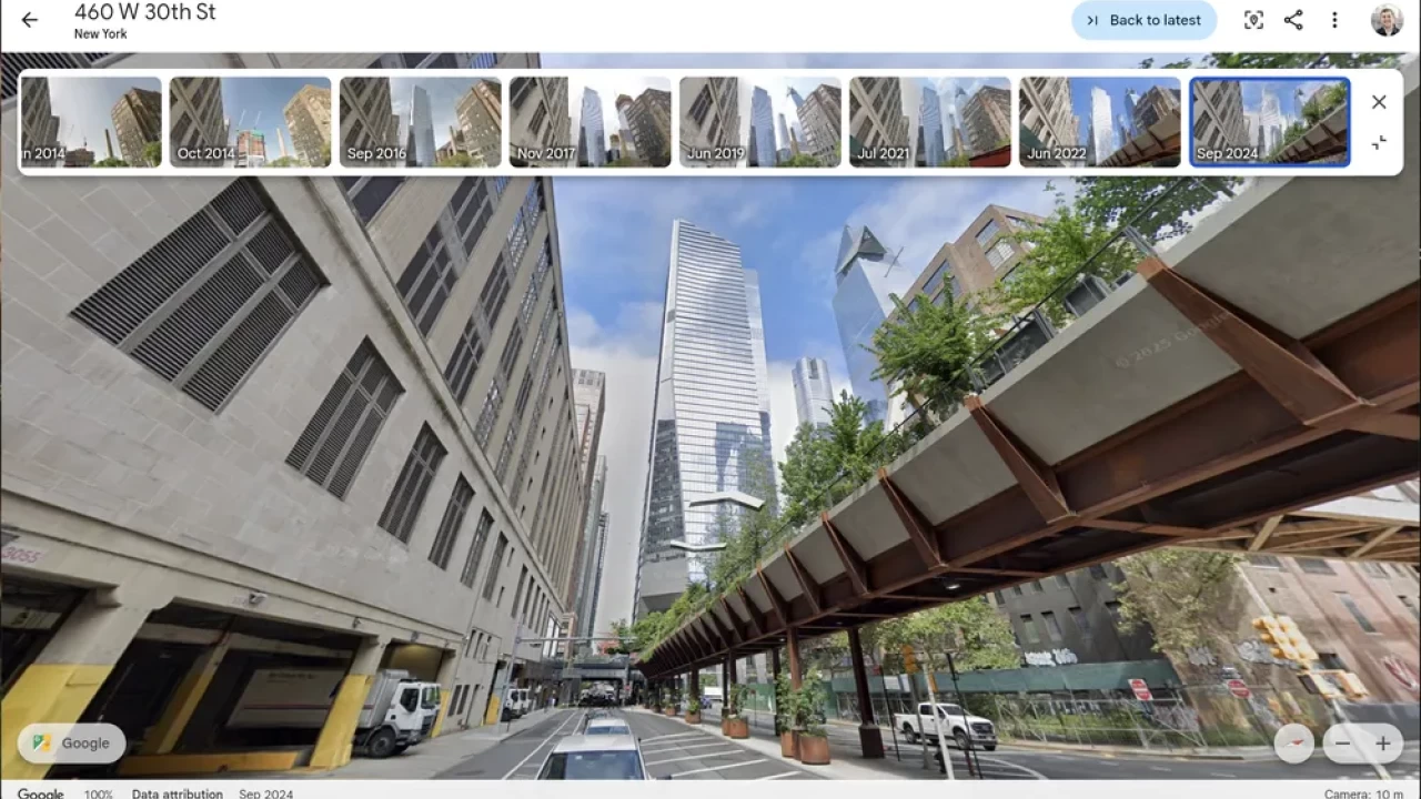 Google Earth historical street view imagery