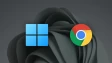 A Windows 11 logo next to a Chrome logo