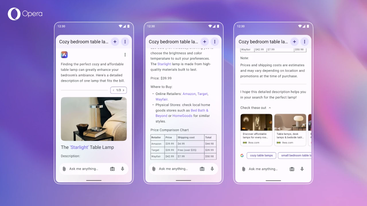 Android साठी ऑपेरामध्ये एरिया एआय श्रेणीसुधारित