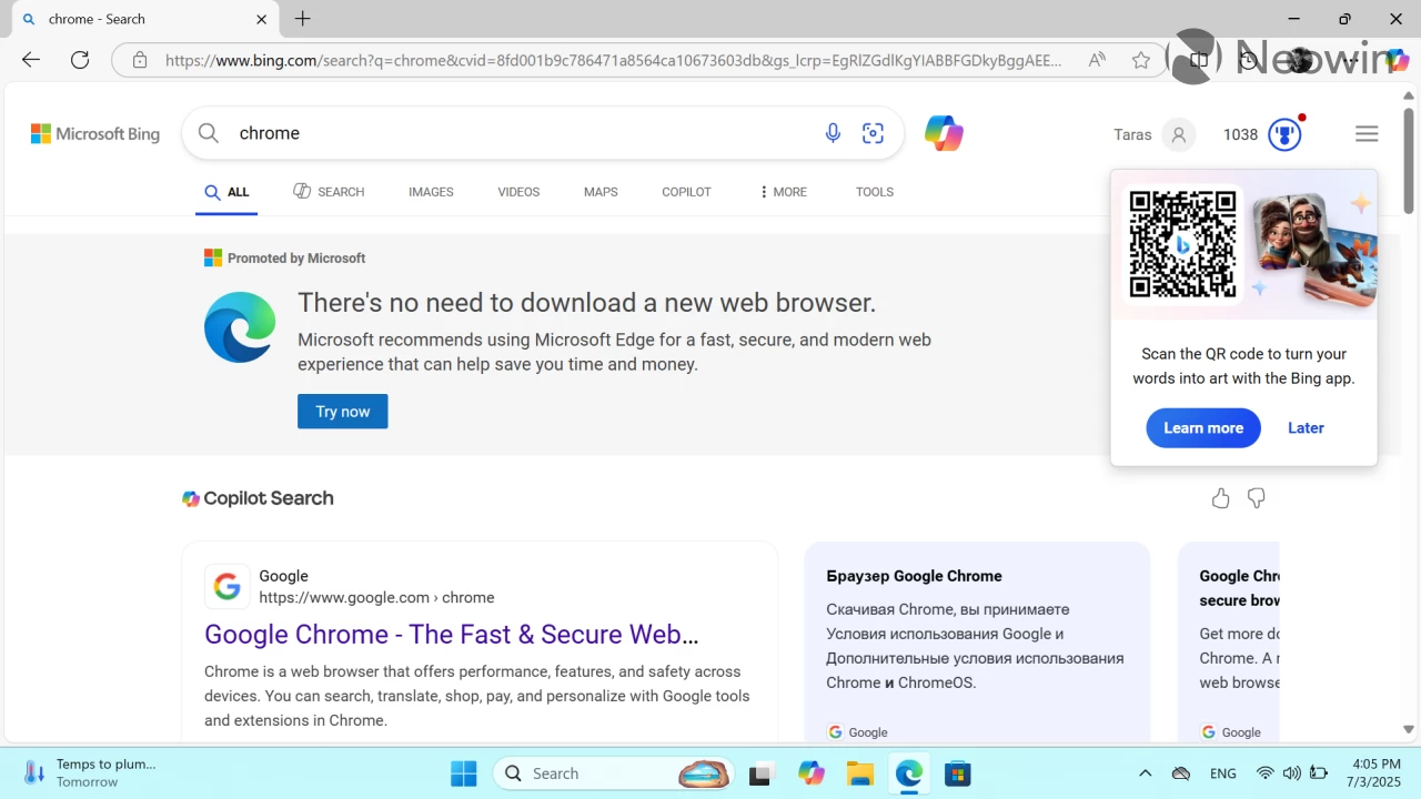 Edge ads in Chrome