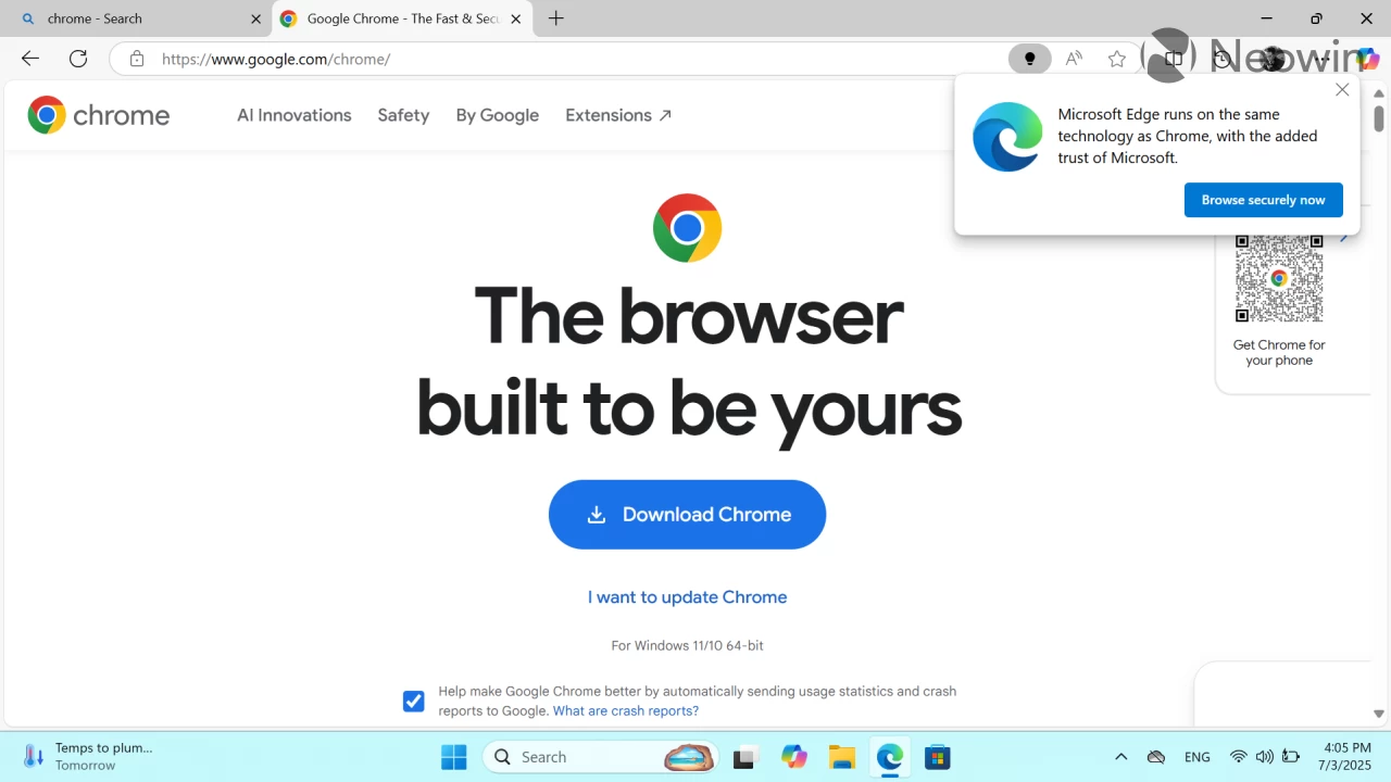 Edge ads in Chrome