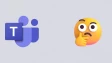 Teams logo on the left and thinking emoji on the right on a plain background