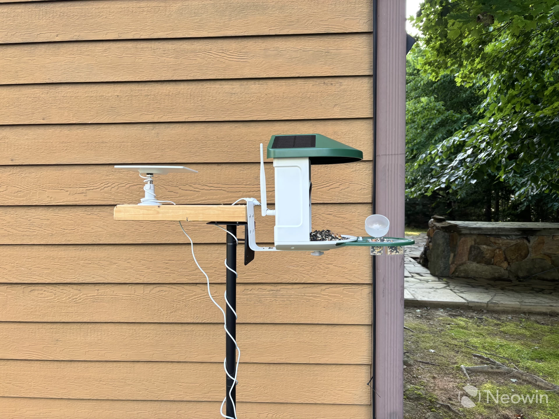 Photo of the side of the Harymor Smart Bird Feeder showing solar panels