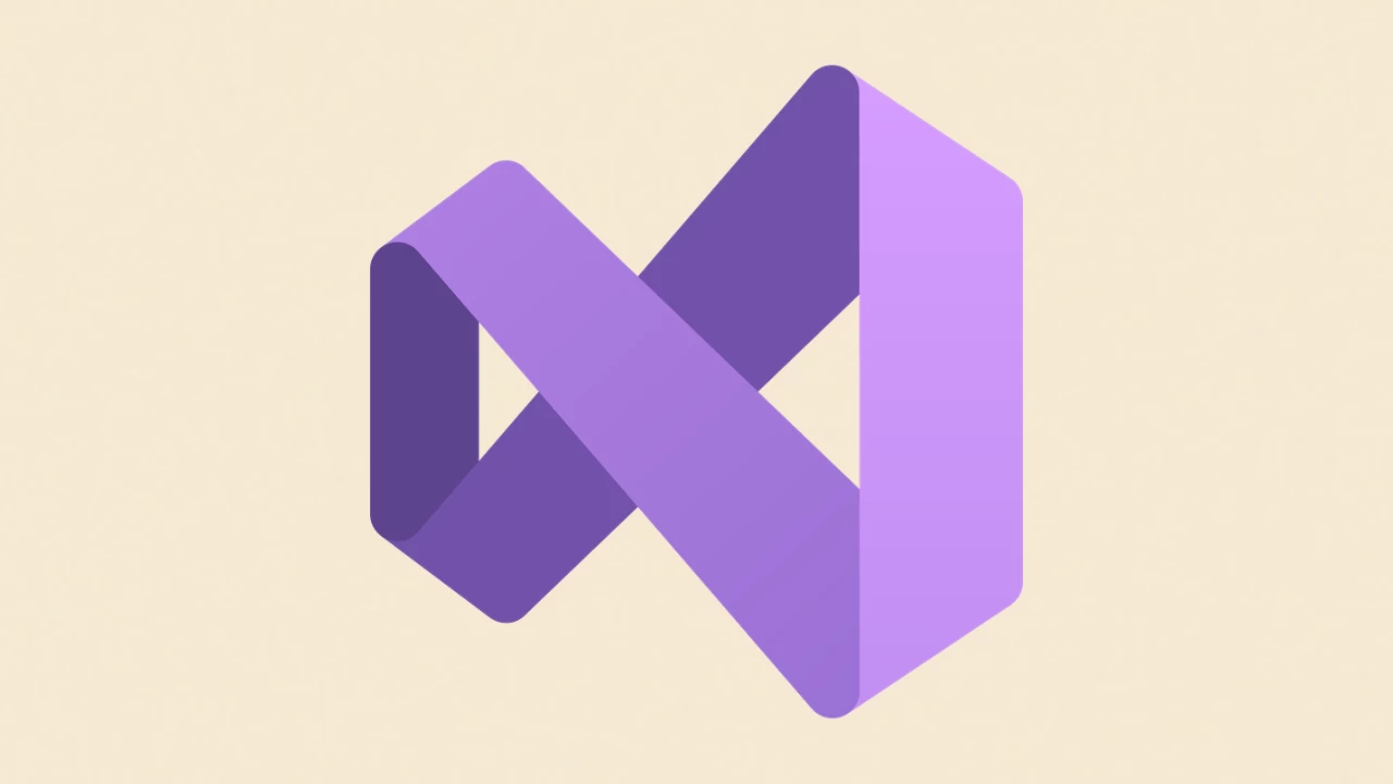 A logo of Visual Studio 2022 on a light orange background