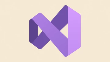 A logo of Visual Studio 2022 on a light orange background