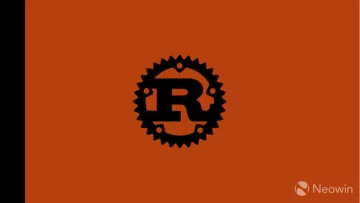 The Rust programming language logo on a black and orange background
