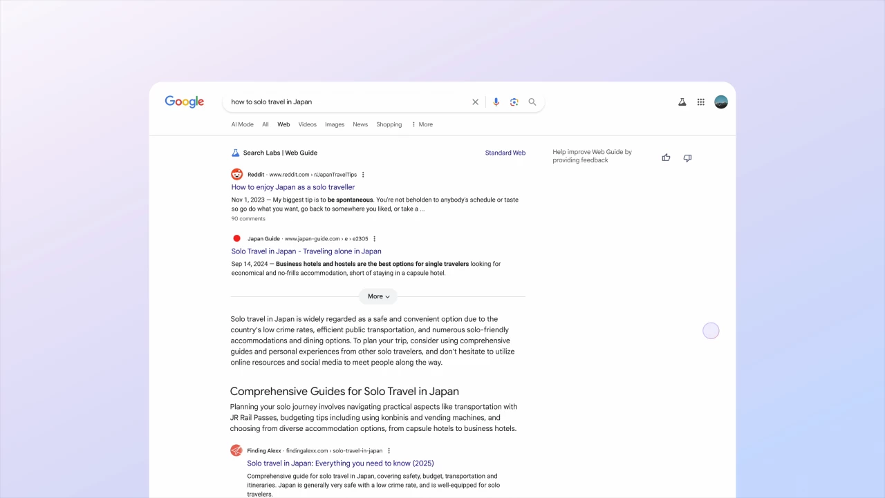 Google शोध वेब मार्गदर्शक एआय-संघटित परिणाम