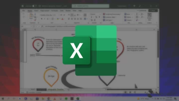 The Microsoft Excel logo on a blurred and darkened Excel running on Windows in the background