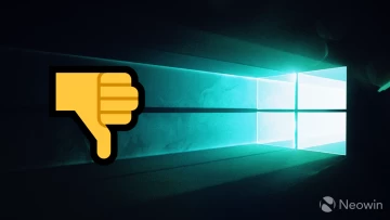 Windows 10 wallpaper with a thumbs down emoji next to it