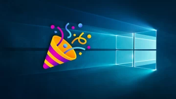 windows 10 happy birthday 10 years old flag background with party popper