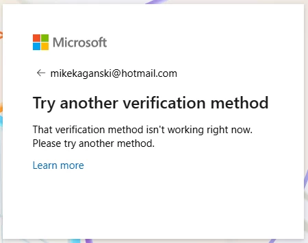 Try another verification method message