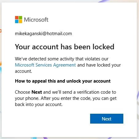 Your account has been locked message