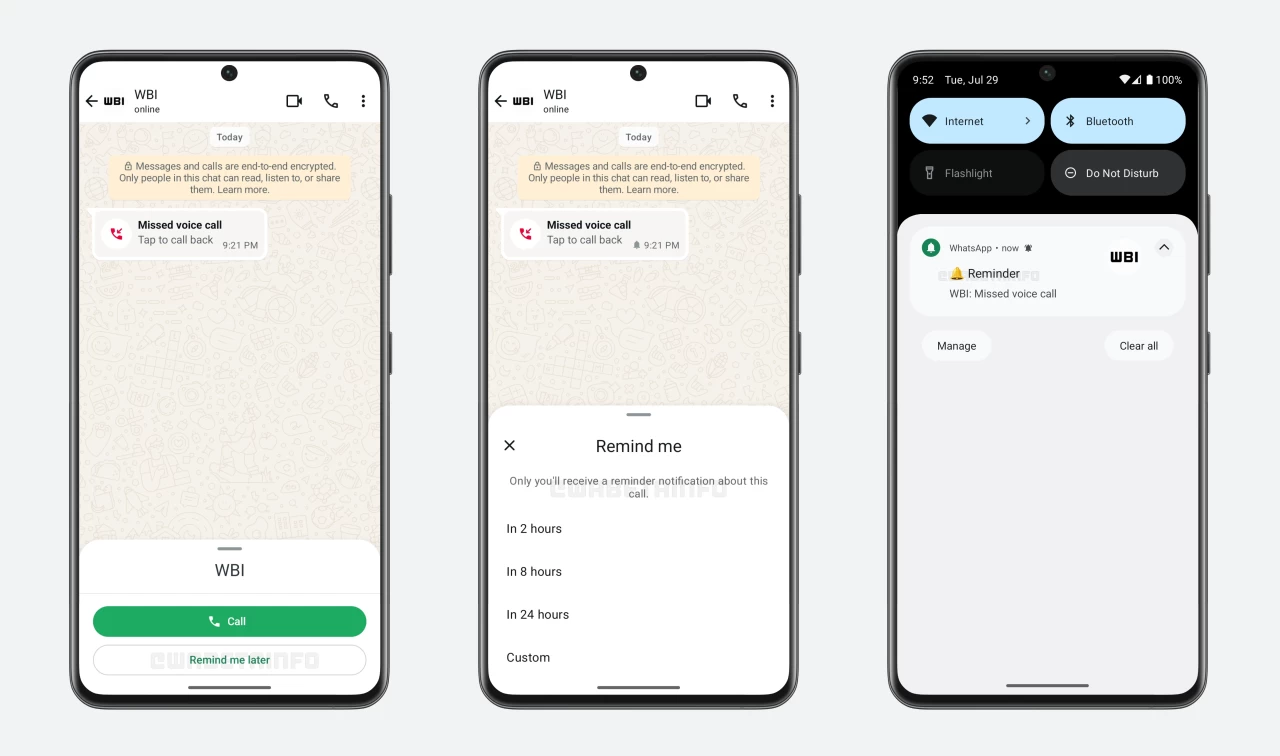 Call reminders on WhatsApp