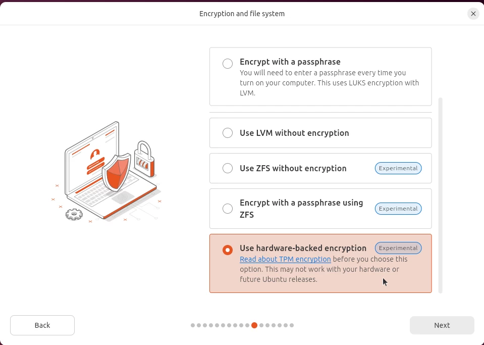 ubuntu TPM encryption options and errors