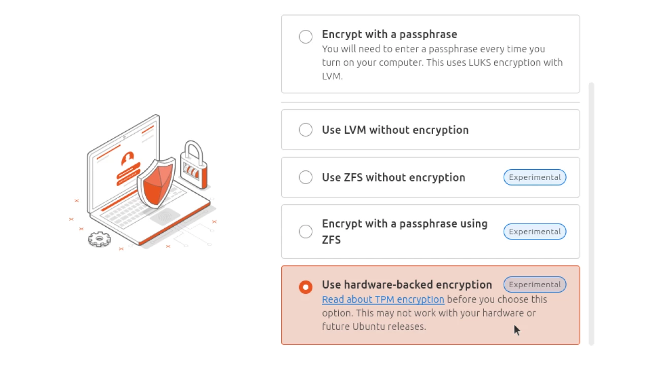 ubuntu TPM encryption options and errors