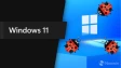 A Windows 11 logo as a window with some ladybugs crawling towards it