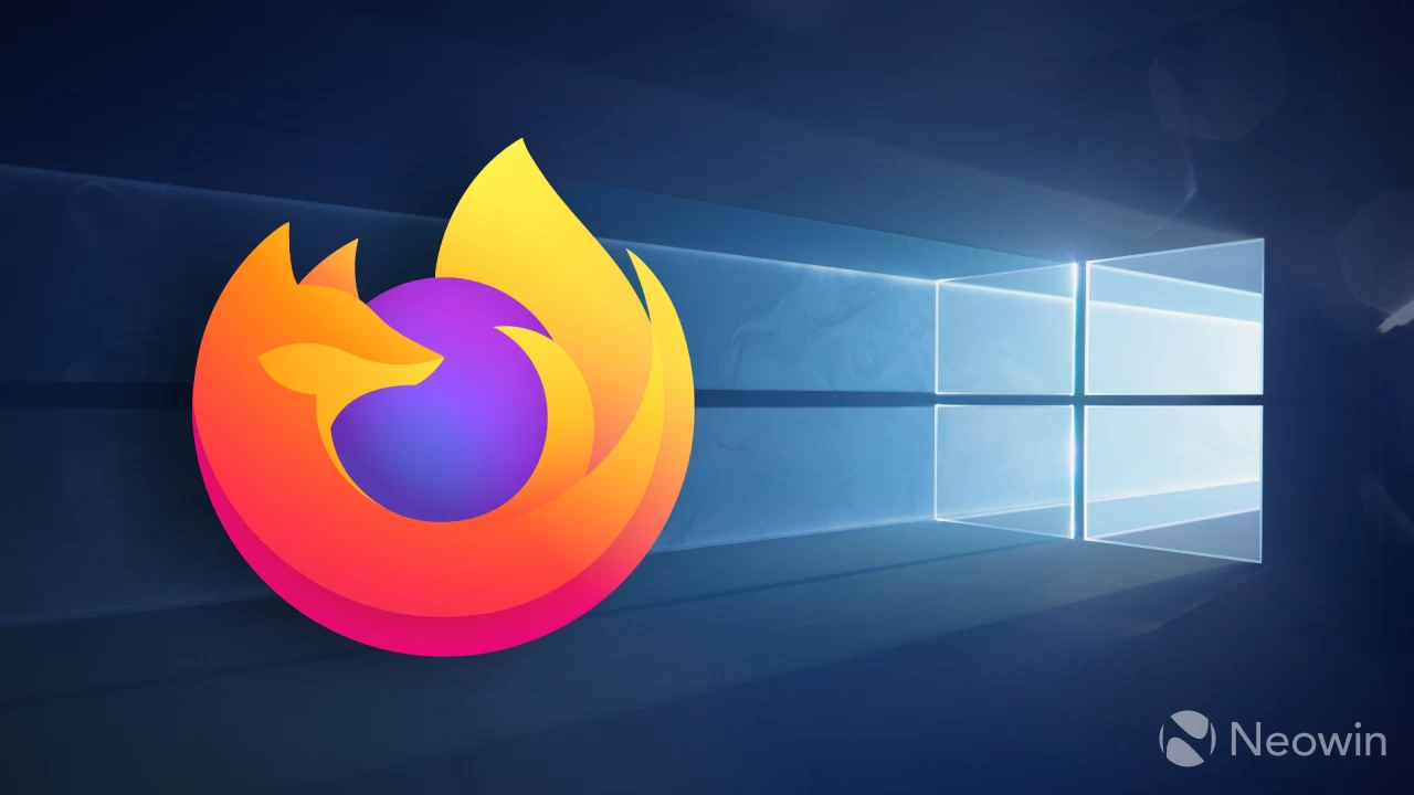 Firefox logo with a Windows 10 wallpaper