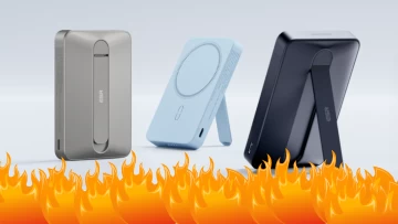 Three ESR HaloLock power banks with fire at the bottom