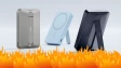 Three ESR HaloLock power banks with fire at the bottom