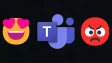 Teams logo in the center with heart eyes emoji on the left and angry emoji on the right