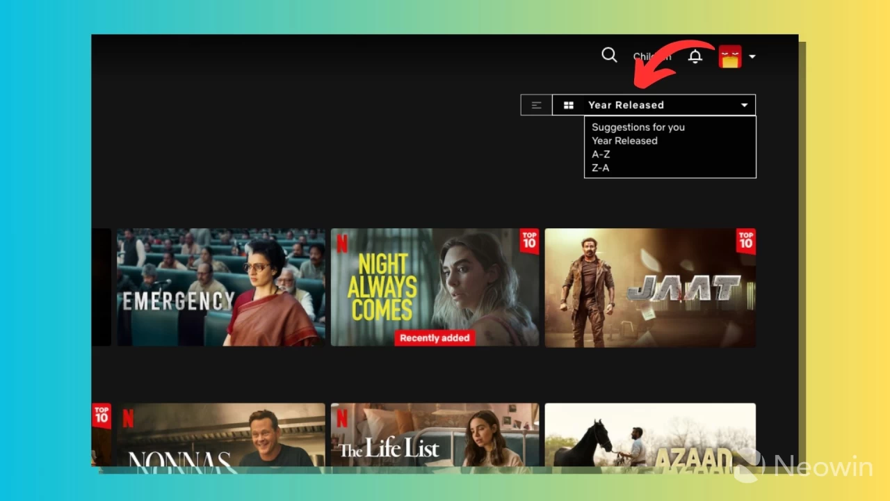 Netflix Sort by Year release filter