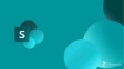 A Sharepoint logo with blue concentric circles on the right on a blue background