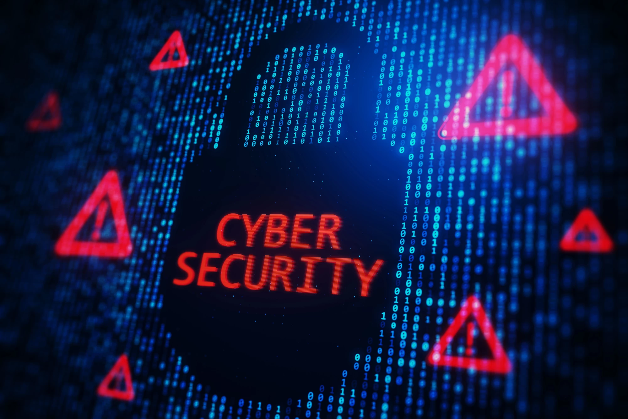 A man holding a digital cybersecurity logo