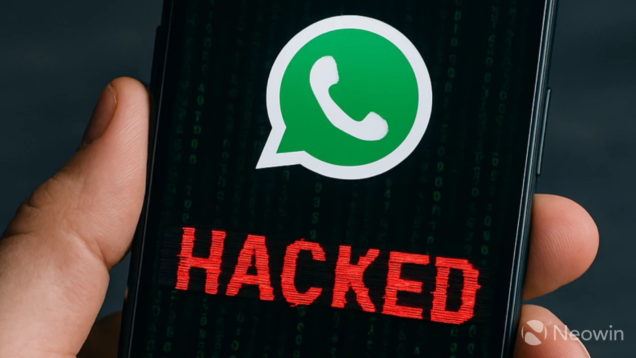 WhatsApp icon on a phone screen with hacked written below it