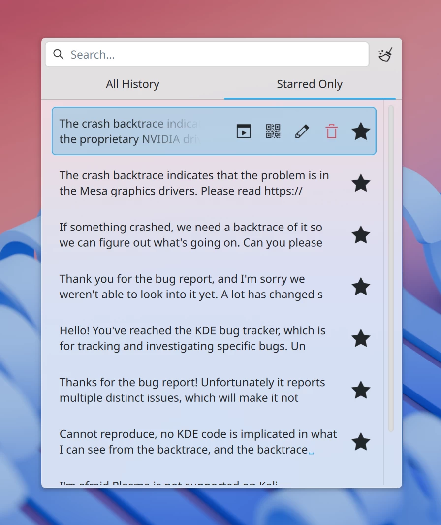 Starred saved clipboard items