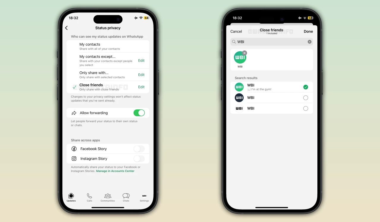Close friends status updates on WhatsApp