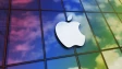 Apple logo on glass