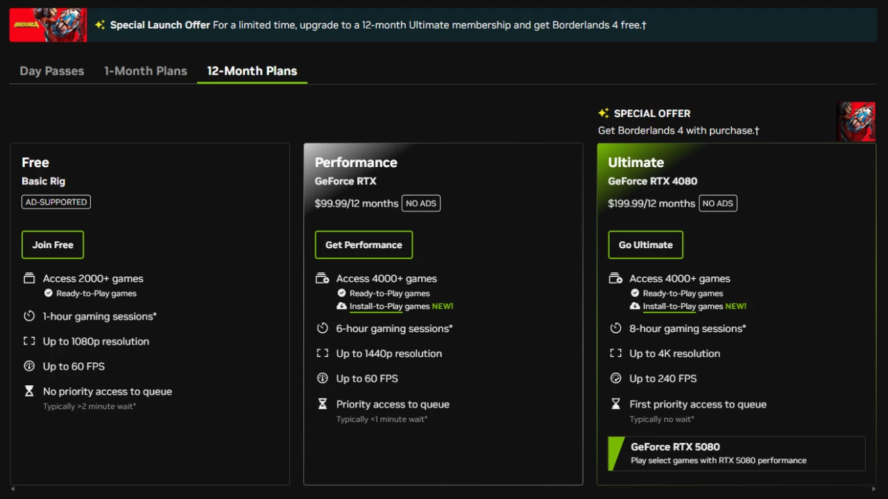 GeForce NOW Borderlands 4 offer