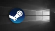 Steam logo with a Windows 10 wallpaper