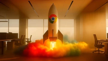 Google Chrome logo on a rocket