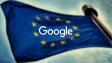A Google logo on an EU flag in the background