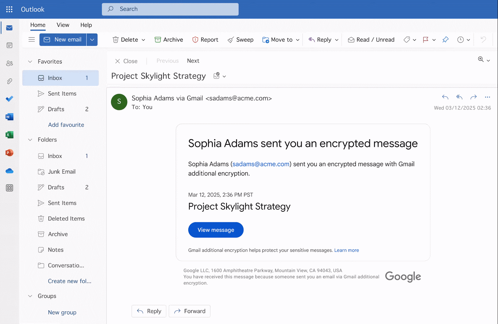 Securely viewing an E2EE email in a restricted version of Gmail