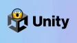 Unity logo on a blue background with a scared emoji