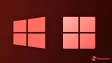 windows 11 and 10 logos side by side in red