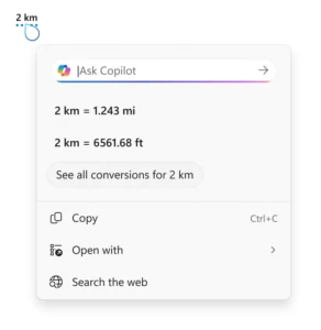 Unit converter in Click to do