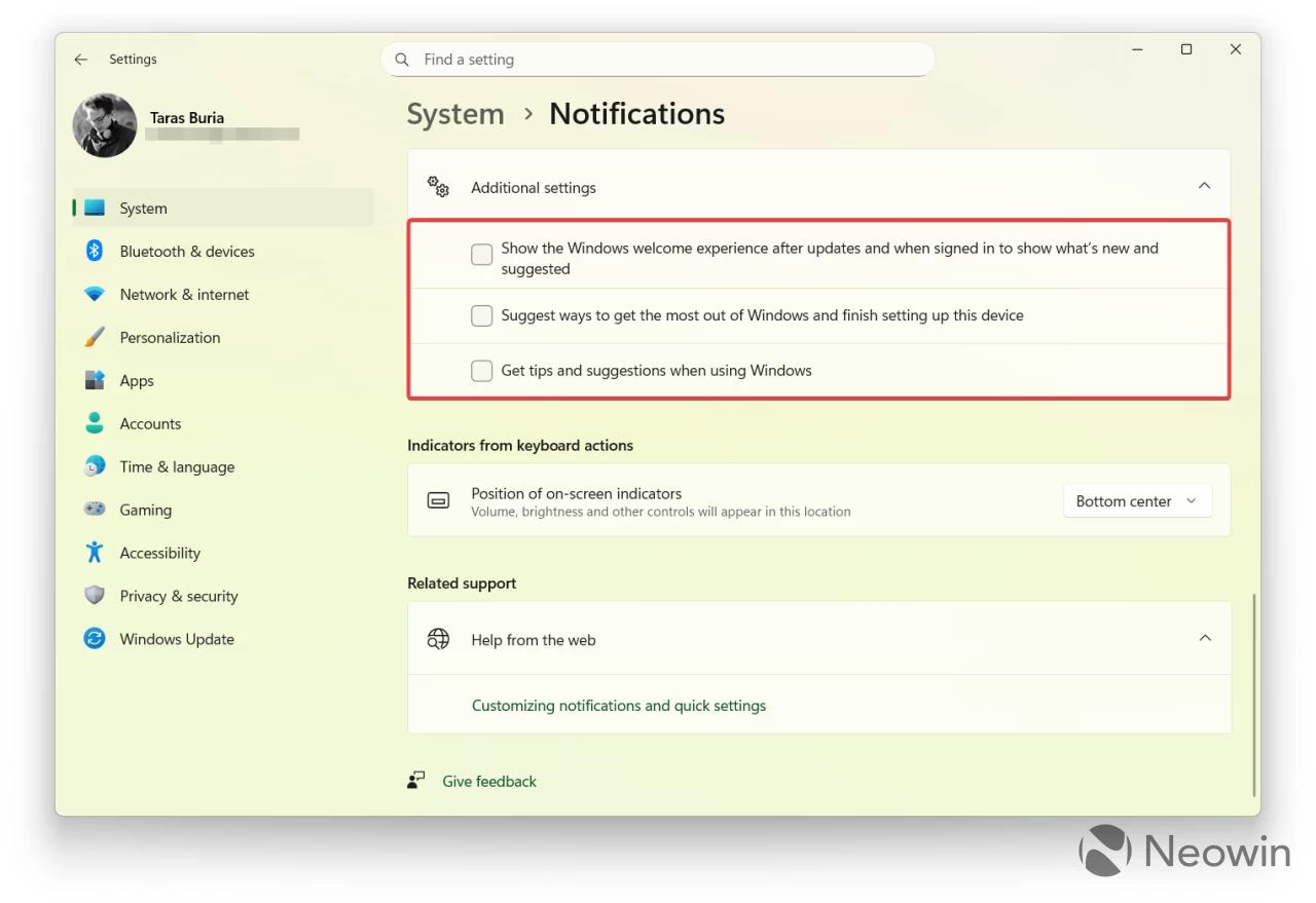 Second-chance OOBE settings in Windows 11s Settings app
