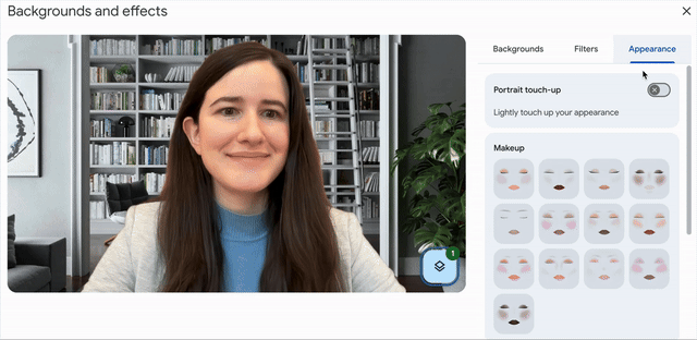 Google Product Manager Daniela uses makeup in Meet on web